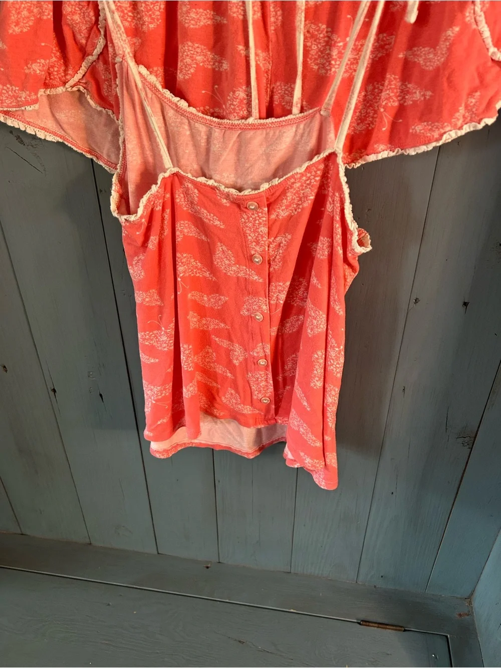 Jessica Simpson Coral Cami & Shorts Drawstring Waist w/ White Butterfly PJ Set L
